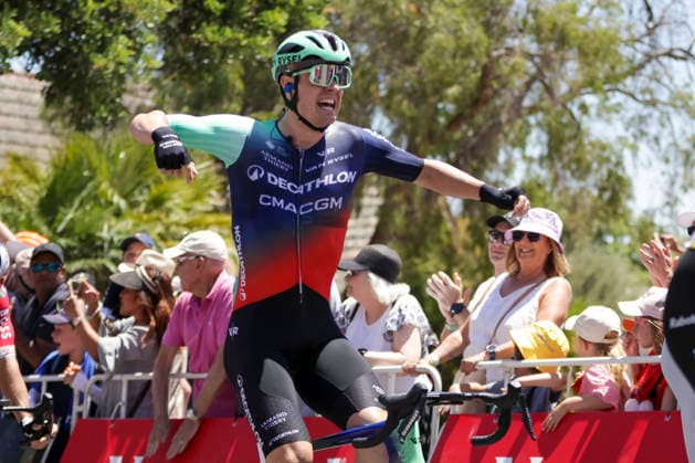CYCLING TOUR DOWN UNDER, Tobias Lund Andresen of Decathlon CMA CGM Team wins stage 1, Tanunda to Tanunda, 120.6km of the 2026 Men s Tour Down Under professional road bicycle race in Adelaide, Wednesday, January 21, 2026. ( NO ARCHIVING, EDITORIAL USE ONLY ADELAIDE SOUTH AUSTRALIA AUSTRALIA  Copyright: xMATTxTURNERx 20260121150946399934