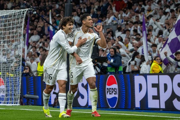 January 20, 2026, Madrid, Spain: Jude Bellingham of Real Madrid and his teammate seen during the UEFA Champions League match between Real Madrid and AS Monaco played at the Santiago BernabÃ u Stadium. Final score: Real Madrid 6:1 AS Monaco. Madrid Spain - ZUMAs197 20260120_aaa_s197_342 Copyright: xDavidxCanalesx
