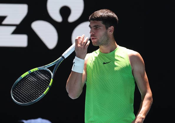 January 21, 2026, Melbourne, Victoria, Australia: CARLOS ALCARAZ of Spain during the match against Y. Hanfmann of Germany in the second round of Australian Open, Melbourne, Australia. Melbourne Australia - ZUMAc278 20260121_zsp_c278_008 Copyright: xMarcinxCholewinskix