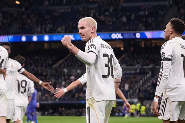 Real Madrid CF Vs AS Monaco in Madrid - 20 Jan 2026 Franco Mastantuono of Real Madrid CF celebrates a goal during the UEFA Champions League 2025 2026 first round day 7 football match between Real Madrid CF and AS Monaco at Santiago Bernabeu Stadium. Final score Real Madrid CF 6:1 AS Monaco Madrid Spain Copyright: xFedericoxTitonex xSOPAxImagesx FTITONE_023