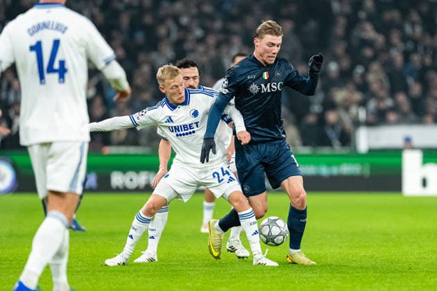 FC Copenhagen v Napoli, UEFA Champions League, Copenhagen, Denmark Copenhagen, Denmark. 20th, January 2026. Rasmus Hojlund (19) of Napoli and Birger Meling (24) of FC Copenhagen seen during the UEFA Champions League match between FC Copenhagen and Napoli at Parken in Copenhagen. Denmark, Copenhagen  Copyright: xGonzalesxPhoto TobiasxJorgensenx