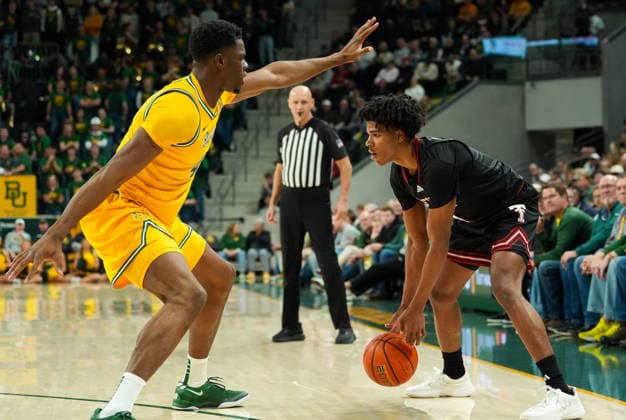 January 20, 2026, Waco, Texas, USA: Texas Tech guard CHRISTIAN ANDERSON (4) works against Baylor center JAMES NNAJI (46) during a college basketball game between the Baylor Bears and the Texas Tech Red Raiders on January 20, 2026 in Waco, Texas. Texas Tech won, 92-73. Waco USA - ZUMAc201 20260120_zap_c201_001 Copyright: xScottxColemanx