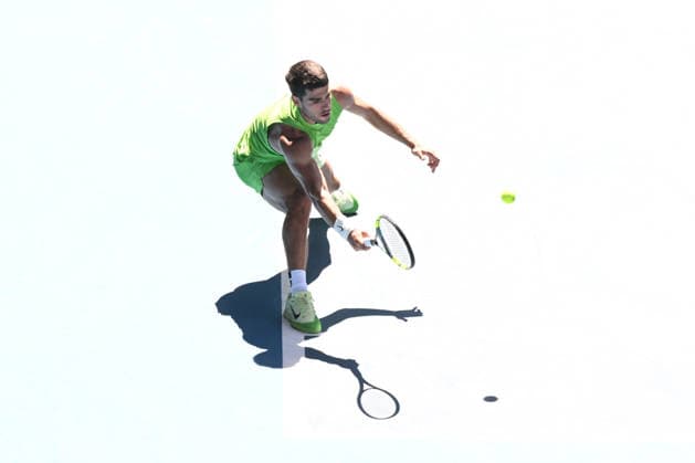 TENNIS AUSTRALIAN OPEN, Carlos Alcaraz of Spain in action during the Mens 2nd round match against Yannick Hanfmann of Germany on day 4 of the 2026 Australian Open tennis tournament at Melbourne Park in Melbourne, Wednesday, January 21, 2026. ( NO ARCHIVING MELBOURNE VICTORIA AUSTRALIA  Copyright: xJAMESxROSSx 20260121193687205400