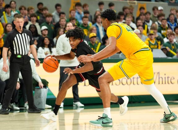 January 20, 2026, Waco, Texas, USA: Texas Tech guard CHRISTIAN ANDERSON (4) moves the ball against Baylor center CADEN POWELL (44) during a college basketball game between the Baylor Bears and the Texas Tech Red Raiders on January 20, 2026 in Waco, Texas. Texas Tech won, 92-73. Waco USA - ZUMAc201 20260120_zap_c201_055 Copyright: xScottxColemanx