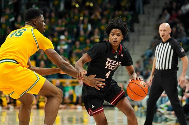 January 20, 2026, Waco, Texas, USA: Texas Tech guard CHRISTIAN ANDERSON (4) works against Baylor center JAMES NNAJI (46) during a college basketball game between the Baylor Bears and the Texas Tech Red Raiders on January 20, 2026 in Waco, Texas. Texas Tech won, 92-73. Waco USA - ZUMAc201 20260120_zap_c201_053 Copyright: xScottxColemanx