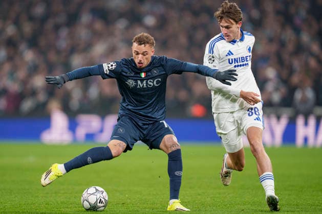 DENMARK Champions League FC Copenhagen S S C Napoli SSC Napoli s Noa Lang and FCK s William Clem during the Champions League match between FC Copenhagen and S S C Napoli at Parken in Copenhagen on Tuesday, January 20, 2026 Photo Liselotte Sabroe Ritzau Scanpix , Copenhagen Denmark  Copyright: Ritzau Scanpix LiselottexSabroex spdk20260120-231858-L imago is entitled to issue a simple usage license at the time of provision. Personality and trademark rights as well as copyright laws regarding art-works shown must be observed. Commercial use at your own risk., Copenhagen Denmark