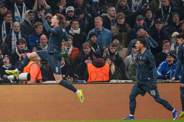 DENMARK Champions League FC Copenhagen S S C Napoli SSC Napolis Scott McTominay scores to make it 0 1 during the Champions League match between FC Copenhagen and S S C Napoli at Parken in Copenhagen on Tuesday, January 20, 2025 Photo Liselotte Sabroe Ritzau Scanpix , Copenhagen Denmark  Copyright: Ritzau Scanpix LiselottexSabroex spdk20260120-235501-L imago is entitled to issue a simple usage license at the time of provision. Personality and trademark rights as well as copyright laws regarding art-works shown must be observed. Commercial use at your own risk., Copenhagen Denmark