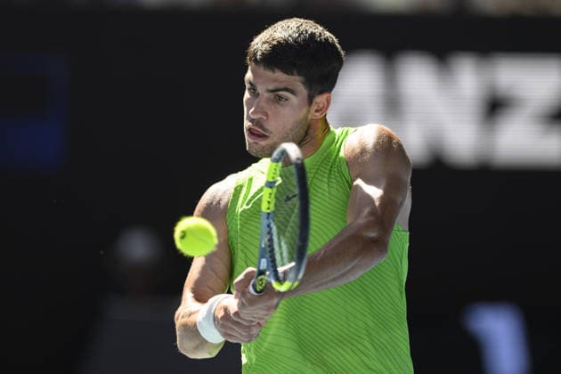AUSTRALIAN OPEN 2026 MELBOURNE, AUSTRALIA - JANUARY 21: Carlos Alcaraz (ESP) in action against Yannick Hanfmann (GER) (not seen) during round 2 at the Australian Open grand slam tennis tournament at Melbourne Park in Melbourne, Australia on January 21, 2026 Mark Avellino Anadolu Melbourne Australia. Editorial use only. Please get in touch for any other usage.  Copyright: x2026xAnadoluxMarkxAvellinox