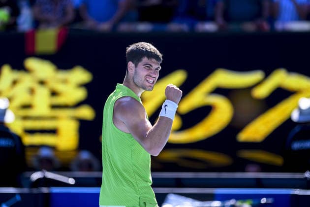 AUSTRALIAN OPEN 2026 MELBOURNE, AUSTRALIA - JANUARY 21: Carlos Alcaraz (ESP) celebrates after winning the match against Yannick Hanfmann (GER) and progressing to round 3 at the Australian Open grand slam tennis tournament at Melbourne Park in Melbourne, Australia on January 21, 2026 Mark Avellino Anadolu Melbourne Australia. Editorial use only. Please get in touch for any other usage.  Copyright: x2026xAnadoluxMarkxAvellinox