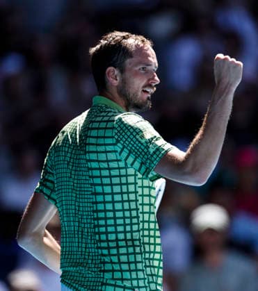 (260121) -- MELBOURNE, Jan. 21, 2026 -- Daniil Medvedev of Russia celebrates scoring during the men s singles 2nd round match between Daniil Medvedev of Russia and Quentin Halys of France at the Australian Open tennis tournament in Melbourne, Australia, Jan. 21, 2026. ) (SP)AUSTRALIA-MELBOURNE-TENNIS-AUSTRALIAN OPEN-MEN S SINGLES-DAY 4 MaxPing 