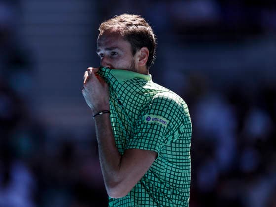 (260121) -- MELBOURNE, Jan. 21, 2026 -- Daniil Medvedev of Russia reacts during the men s singles 2nd round match between Daniil Medvedev of Russia and Quentin Halys of France at the Australian Open tennis tournament in Melbourne, Australia, Jan. 21, 2026. ) (SP)AUSTRALIA-MELBOURNE-TENNIS-AUSTRALIAN OPEN-MEN S SINGLES-DAY 4 MaxPing 