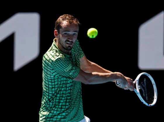(260121) -- MELBOURNE, Jan. 21, 2026 -- Daniil Medvedev of Russia hits a return during the men s singles 2nd round match between Daniil Medvedev of Russia and Quentin Halys of France at the Australian Open tennis tournament in Melbourne, Australia, Jan. 21, 2026. ) (SP)AUSTRALIA-MELBOURNE-TENNIS-AUSTRALIAN OPEN-MEN S SINGLES-DAY 4 MaxPing 