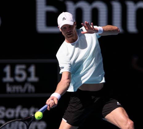 (260121) -- MELBOURNE, Jan. 21, 2026 -- Yannick Hanfmann of Germany hits a return during the men s singles 2nd round match against Carlos Alcaraz of Spain at the Australian Open tennis tournament in Melbourne, Australia, Jan. 21, 2026. ) (SP)AUSTRALIA-MELBOURNE-TENNIS-AUSTRALIAN OPEN-MEN S SINGLES-DAY 4 MaxPing 