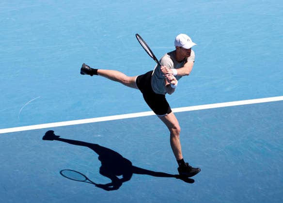 (260121) -- MELBOURNE, Jan. 21, 2026 -- Yannick Hanfmann of Germany hits a return during the men s singles 2nd round match against Carlos Alcaraz of Spain at the Australian Open tennis tournament in Melbourne, Australia, Jan. 21, 2026. ) (SP)AUSTRALIA-MELBOURNE-TENNIS-AUSTRALIAN OPEN-MEN S SINGLES-DAY 4 MaxPing 