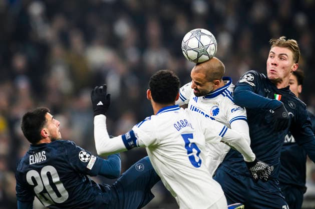 Champions League League Phase FC Kobenhavn vs Napoli 20 01 2026 20 NAP Eljif Elmas, 5 FCK Gabriel Pereira, 6 FCK Pantelis Hatzidiakos, 19 NAP Rasmus Hojlund Champions League League League Phase FC Kobenhavn vs Napoli 20 01 2026 Kobenhavn, Denmark 20 January, 2026 UK Champions League League League Phase FC Copenhagen vs Napoli, Parken, Copenhagen, Denmark Kobenhavn Parken Danmark Copyright: xMichaelxBarrettxBoesenx