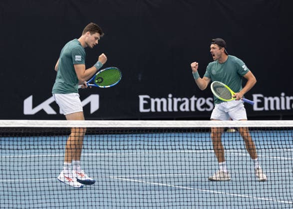 Jakob Schnaitter inverted cap , Mark Wallner, Mens Doubles, Men s Doubles, Australian Open 2026, Melbourne Park, Melbourne, Victoria, Australia Copyright: xJuergenxHasenkopfx