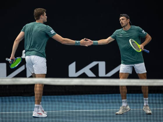 Jakob Schnaitter inverted cap , Mark Wallner, Mens Doubles, Men s Doubles, Australian Open 2026, Melbourne Park, Melbourne, Victoria, Australia Copyright: xJuergenxHasenkopfx
