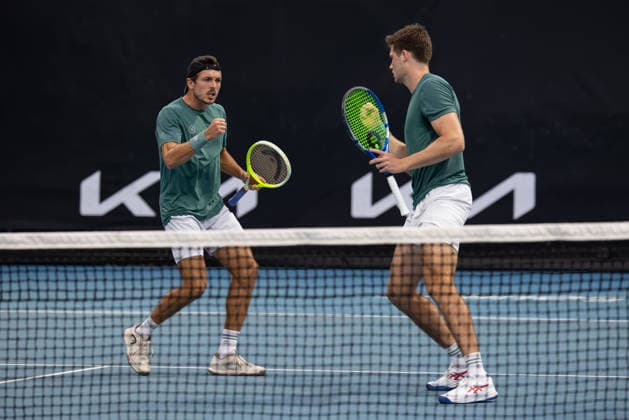 Jakob Schnaitter inverted cap , Mark Wallner, Mens Doubles, Men s Doubles, Australian Open 2026, Melbourne Park, Melbourne, Victoria, Australia Copyright: xJuergenxHasenkopfx