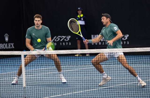 Jakob Schnaitter inverted cap , Mark Wallner, Mens Doubles, Men s Doubles, Australian Open 2026, Melbourne Park, Melbourne, Victoria, Australia Copyright: xJuergenxHasenkopfx