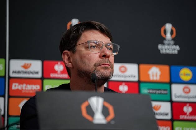 Soccer, Bundesliga, Men, Freiburg Europa Park Stadion, Sport, Europa Park Stadion, Press Conference, Europa League match, Maccabi Tel aviv, Sascha Glunk, Freiburg Europa Park Stadion Baden Württemberg Germany Copyright: xFINLEYxMÖRCHx