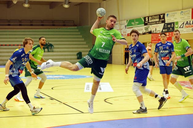 21 01 2026, xovx, Handball Test Match Handball Bundesliga, HSG Wetzlar TV Großwallstadt v l Ben Connar Battermann TV Großwallstadt , Philipp Ahouansou HSG Wetzlar , Dominik Mappes HSG Wetzlar , Axel Skaarnaes TV Großwallstadt , Ole Klimpke TV Großwallstadt , Nikola Grahovac HSG Wetzlar Wetzlar Dutenhofen Sporthalle Dutenhofen Hessen Deutschland DE