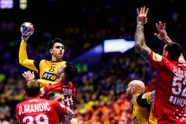 260121 Nikola Roganovic of Sweden during the EHF European Handball Championship preliminary round match between Sweden and Croatia on January 21, 2026 in Malmö Photo Petter Arvidson BILDBYRAN kod PA PA1130 handball handball handballs em 2026 sverige sweden croatia kroatien ehf european handball championship sverige bbeng grappa33 sverige sweden  Copyright: PETTERxARVIDSON BB260121PA155