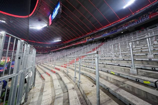 The Suedkurve without fans, Ultras due to UEFA ban, FC Bayern Muenchen vs Royale Union Saint Gilloise, Football, Champions League, Matchday 7, 21 01 2026 Muenchen Bayern Germany Copyright: xkolbert-press ChristianxKolbertx