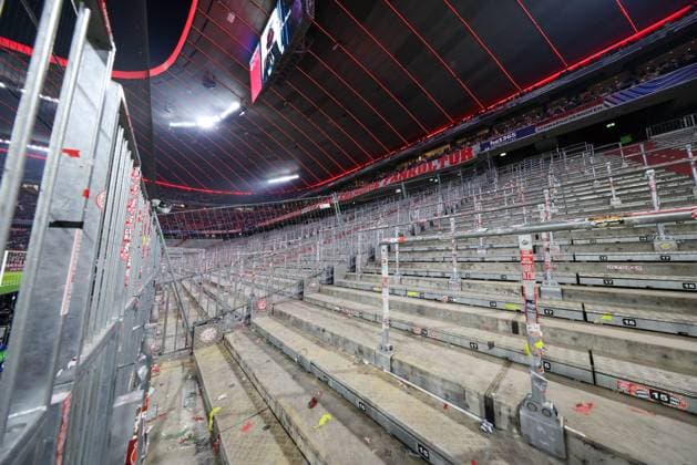 The Suedkurve without fans, Ultras due to UEFA ban, FC Bayern Muenchen vs Royale Union Saint Gilloise, Football, Champions League, Matchday 7, 21 01 2026 Muenchen Bayern Germany Copyright: xkolbert-press ChristianxKolbertx
