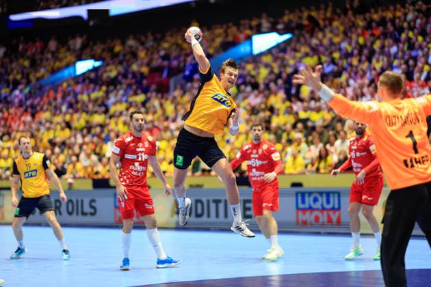 MALMÖ, SWEDEN 20260121 Swedens Jonathan Carlsbogard charges for a shot during the group stage match of the European Handball Championship Group E between Sweden and Croatia at Malmö Arena, Malmö, Sweden, January 21, 2026 MALMÖ SWEDEN x10600x  Copyright: xAndreasxHillergren TTx EUROPEAN HANDBALL CHAMPIONSHIP 2026 SWEDEN-CROATIA