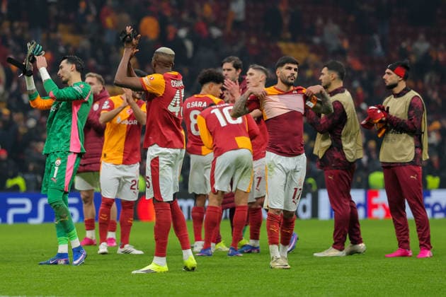 2026-01-21 Galatasaray SK v Atletico de Madrid - UEFA Champions League 2025 26 League Phase MD7 ISTANBUL, TURKEY - JANUARY 21: Victor Osimhen of Galatasaray SK, Eren Elmali of Galatasaray SK, Ugurcan Cakir of Galatasaray SK during the UEFA Champions League 2025 26 League Phase MD7 match between Galatasaray SK and Atletico de Madrid at Rams Park Stadium on January 21, 2026 in Istanbul, Turkey. (Photo by BSR Agency) Istanbul Turkey Content not available for redistribution in The Netherlands directly or indirectly through any third parties. Copyright: xBSRxAgencyx