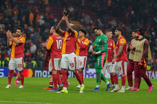 2026-01-21 Galatasaray SK v Atletico de Madrid - UEFA Champions League 2025 26 League Phase MD7 ISTANBUL, TURKEY - JANUARY 21: Victor Osimhen of Galatasaray SK, Ilkay Gundogan of Galatasaray SK, Leroy Sane of Galatasaray SK, Gabriel Sara of Galatasaray SK during the UEFA Champions League 2025 26 League Phase MD7 match between Galatasaray SK and Atletico de Madrid at Rams Park Stadium on January 21, 2026 in Istanbul, Turkey. (Photo by BSR Agency) Istanbul Turkey Content not available for redistribution in The Netherlands directly or indirectly through any third parties. Copyright: xBSRxAgencyx