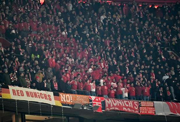 21 01 2026, Football UEFA Championsleague 2025 2026 Preliminary Round 7 Matchday, FC Bayern Munich Union Saint Gilloise, in the Allianz Arena Munich In the upper tier, above the south curve are the Ultras DFL and DFB regulations prohibit any use of photographs as image sequences and or quasi video