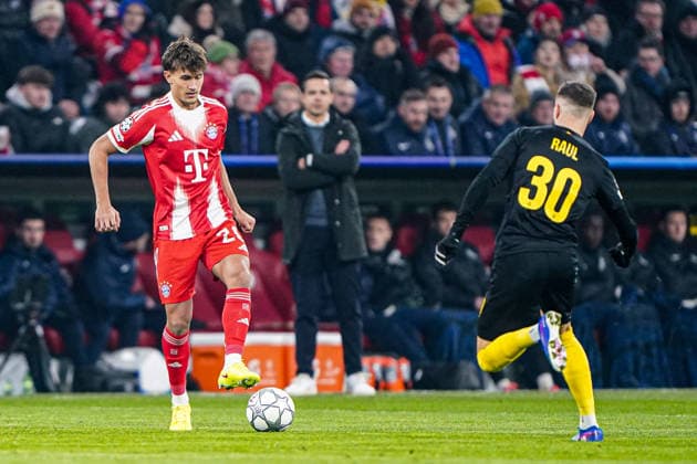 2026-01-21 FC Bayern München v R. Union Saint-Gilloise - UEFA Champions League 2025 26 League Phase MD7 MUNICH, GERMANY - JANUARY 21: Tom Bischof of FC Bayern M++nchen dribbles during the UEFA Champions League 2025 26 League Phase MD7 match between FC Bayern M++nchen and R. Union Saint-Gilloise at Football Arena Munich on January 21, 2026 in Munich, Germany. Munich Football Arena Munich Germany Content not available for redistribution in The Netherlands directly or indirectly through any third parties. Copyright: xAndrexWeeningx