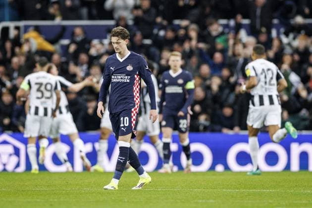 NEWCASTLE - Paul Wanner of PSV Eindhoven reacts after Yoane Wissa of Newcastle United FC scored the 0-1 goal during the UEFA Champions League match between Newcastle United FC and PSV Eindhoven at St. James Park Stadium on January 21, 2026, in Newcastle, United Kingdom. SEM VAN DER WAL ANP UEFA Champions League 2025-2026 xVIxANPxSportx xxANPxIVx 548184643 originalFilename: 548184643.jpg