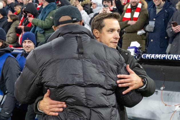 Head coach David Hubert Royale Union Saint Gilloise welcomes head coach Vincent Kompany FC Bayern Muenchen , FC Bayern Muenchen vs Royale Union Saint Gilloise, Football, UEFA Champions League, Matchday 7, 21 01 2026 DFB regulations prohibit any use of photographs as image sequences and or quasi video Muenchen Bayern Germany Copyright: xkolbert-press UlrichxGamelx