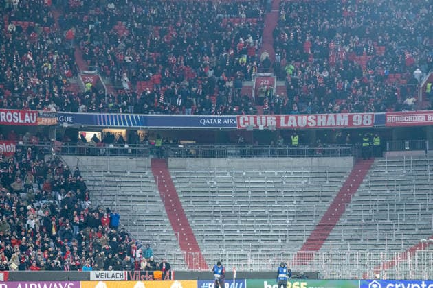 Empty Suedkurve, FC Bayern Muenchen vs Royale Union Saint Gilloise, Football, UEFA Champions League, Matchday 7, 21 01 2026 DFB regulations prohibit any use of photographs as image sequences and or quasi video Muenchen Bayern Germany Copyright: xkolbert-press UlrichxGamelx