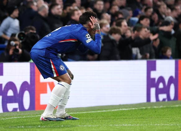 London, England, 21st January 2026. Enzo Fernandez of Chelsea reacts after having a goal disallowed during the Chelsea vs Pafos FC UEFA Champions League match at Stamford Bridge, London. Picture credit should read: David Klein Sportimage EDITORIAL USE ONLY. No use with unauthorised audio, video, data, fixture lists, club league logos or live services. Online in-match use limited to 120 images, no video emulation. No use in betting, games or single club league player publications. SPI_017_DK_CHELSEA_PAFOS SPI-4466-0017