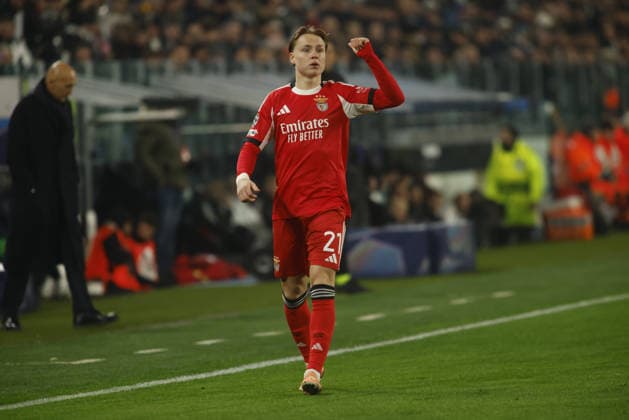 Andreas Schjelderup of SL Benfica during the Uefa Champions League 2025 26 season football match between Juventus FC and SL Benfica on 21 January 2026 at Allianz Stadium, Turin, Italy. Photo Nderim KACELI  Copyright: xNderimxKaceli IPAxSportx xipa-agency.netx xx IPA_70387270 IPA_Agency_IPA70387270