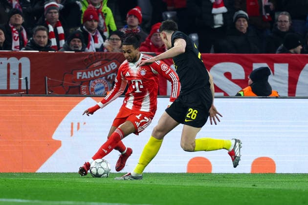 Soccer Champions League Matchday 7 FC Bayern Munich Union Saint Gilloise on 21 01 2026 at the Allianz Arena in Munich Ross Sykes Saint Gilloise , front Michael Olise Munich , back xMSx