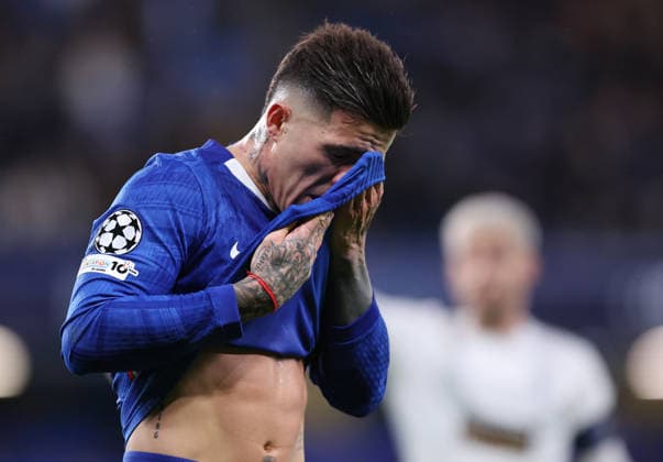 London, England, 21st January 2026. Enzo Fernandez of Chelsea reacts during the Chelsea vs Pafos FC UEFA Champions League match at Stamford Bridge, London. Picture credit should read: David Klein Sportimage EDITORIAL USE ONLY. No use with unauthorised audio, video, data, fixture lists, club league logos or live services. Online in-match use limited to 120 images, no video emulation. No use in betting, games or single club league player publications. SPI_021_DK_CHELSEA_PAFOS SPI-4466-0021