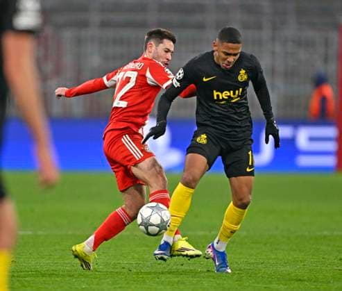 21 01 2026, Football UEFA Championsleague 2025 2026 Preliminary Round 7 Matchday, FC Bayern Munich Union Saint Gilloise, at Allianz Arena Munich Raphael Guerreiro FC Bayern Munich prevails DFL and DFB regulations prohibit any use of photographs as image sequences and or quasi video