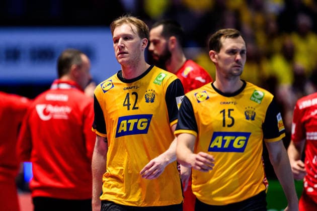260121 Eric Johansson and Hampus Wanne of Sweden looks dejected during the EHF European Handball Championship preliminary round match between Sweden and Croatia on January 21, 2026 in Malmö Photo Petter Arvidson BILDBYRAN kod PA PA1130 handball handboll handball handbolls em 2026 sverige sweden croatia kroatien ehf european handball championship sverige bbeng grappa33 depp sverige sweden  Copyright: PETTERxARVIDSON BB260121PA201