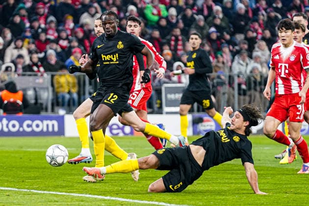 2026-01-21 FC Bayern München v R. Union Saint-Gilloise - UEFA Champions League 2025 26 League Phase MD7 MUNICH, GERMANY - JANUARY 21: Promise David of R. Union Saint-Gilloise, Kevin Mac Allister of R. Union Saint-Gilloise can t manage to score during the UEFA Champions League 2025 26 League Phase MD7 match between FC Bayern M++nchen and R. Union Saint-Gilloise at Football Arena Munich on January 21, 2026 in Munich, Germany. Munich Football Arena Munich Germany Content not available for redistribution in The Netherlands directly or indirectly through any third parties. Copyright: xAndrexWeeningx