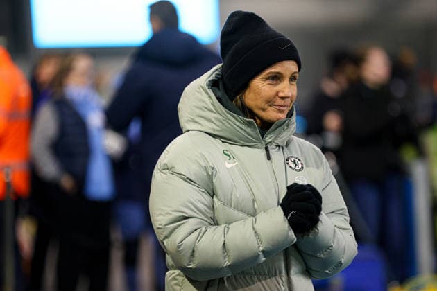 Chelsea manager Sonia Bompastor prior to the Subway Womens League Cup semi final match between Manchester City and Chelsea at the Joie Stadium in Manchester, England Copyright: xNataliexMincher SPPx Sportspressphoto_SPR83862
