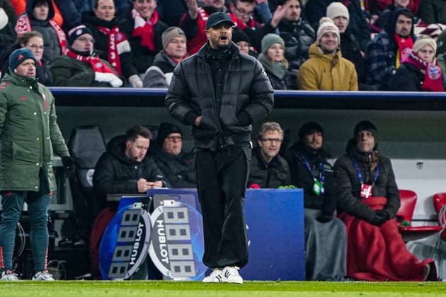 2026-01-21 FC Bayern München v R. Union Saint-Gilloise - UEFA Champions League 2025 26 League Phase MD7 MUNICH, GERMANY - JANUARY 21: head coach Vincent Kompany of FC Bayern M++nchen coaching during the UEFA Champions League 2025 26 League Phase MD7 match between FC Bayern M++nchen and R. Union Saint-Gilloise at Football Arena Munich on January 21, 2026 in Munich, Germany. Munich Football Arena Munich Germany Content not available for redistribution in The Netherlands directly or indirectly through any third parties. Copyright: xAndrexWeeningx