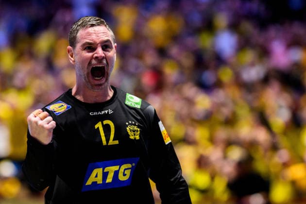 260121 Goalkeeper Andreas Palicka of Sweden celebrates during the EHF European Handball Championship preliminary round match between Sweden and Croatia on January 21, 2026 in Malmö Photo Petter Arvidson BILDBYRAN kod PA PA1130 handball handball handballs em 2026 sverige sweden croatia kroatien ehf european handball championship sverige bbeng grappa33 jubel sverige sweden celebrates  Copyright: PETTERxARVIDSON BB260121PA207