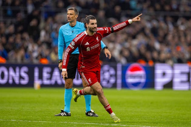 Football - UEFA Champions League - League Phase - Olympique de Marseille v Liverpool FC MARSEILLE, FRANCE - Wednesday, January 21, 2026: Liverpool s Dominik Szoboszlai celebrates after scoring the first goal during the UEFA Champions League match between Olympique de Marseille and Liverpool FC at the Stade VÃ lodrome. (Photo by David Rawcliffe Propaganda) MARSEILLE Stade VÃ lodrome BOUCHES-DU-RHÃ NE FRANCE  Copyright: xDavidxRawcliffex P2026-01-21-Marseille_Liverpool-81