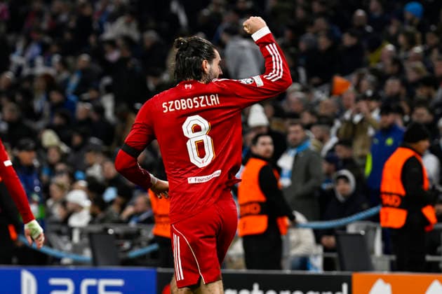 FOOTBALL : Olympique de Marseille VS Liverpool FC - UEFA Champions League - 21 01 2025 Joy LFC - But Dominik Szoboszlai - UEFA Champions League match between Olympique de Marseille and Liverpool FC on January 21, 2026 at the Orange Velodrome Stadium in Marseille. MarseilleFrance  Copyright: xWilliamxCannarellax