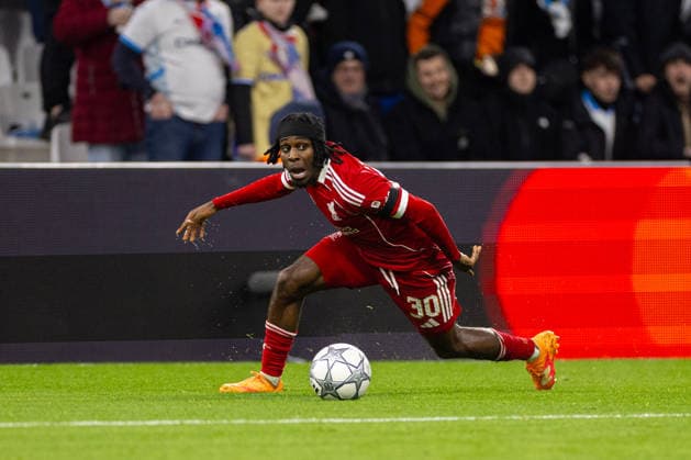 Football - UEFA Champions League - League Phase - Olympique de Marseille v Liverpool FC MARSEILLE, FRANCE - Wednesday, January 21, 2026: Liverpool s Jeremie Frimpong during the UEFA Champions League match between Olympique de Marseille and Liverpool FC at the Stade VÃ lodrome. (Photo by David Rawcliffe Propaganda) MARSEILLE Stade VÃ lodrome BOUCHES-DU-RHÃ NE FRANCE  Copyright: xDavidxRawcliffex P2026-01-21-Marseille_Liverpool-87