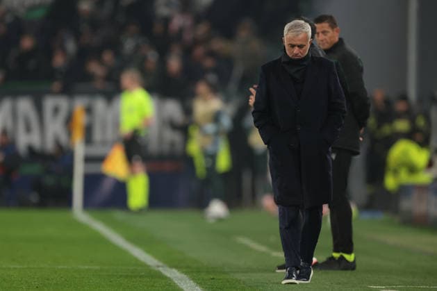 Turin, Italy, 21st January 2026. Jose Mourinho Head coach of SL Benfica reacts during the Juventus vs Benfica UEFA Champions League match at Juventus Stadium, Turin. Picture credit should read: Jonathan Moscrop Sportimage EDITORIAL USE ONLY. No use with unauthorised audio, video, data, fixture lists, club league logos or live services. Online in-match use limited to 120 images, no video emulation. No use in betting, games or single club league player publications. SPI_016_JM_JUVE_BENFICA_UCL SPI-4420-0014